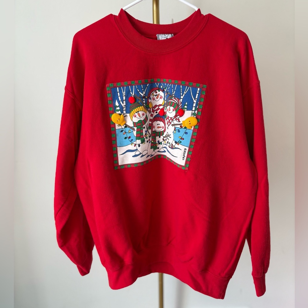ZOODLES Vintage Women’s Christmas Sweater Holiday Ugly Red Snowman Large
